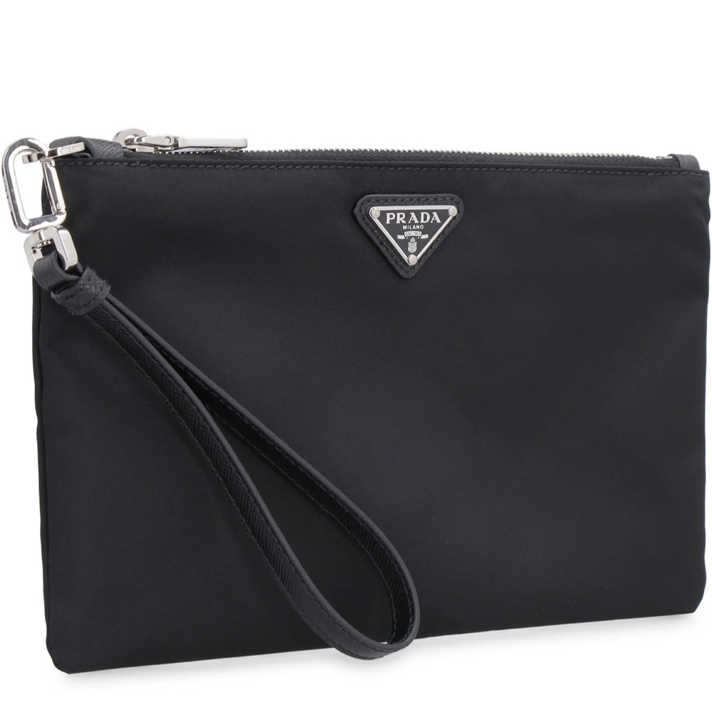 New Prada 1NH545 Black Piatto Maniglia Nylon Zip Top Wristlet Purse Pouch Bag - Picture 4 of 9
